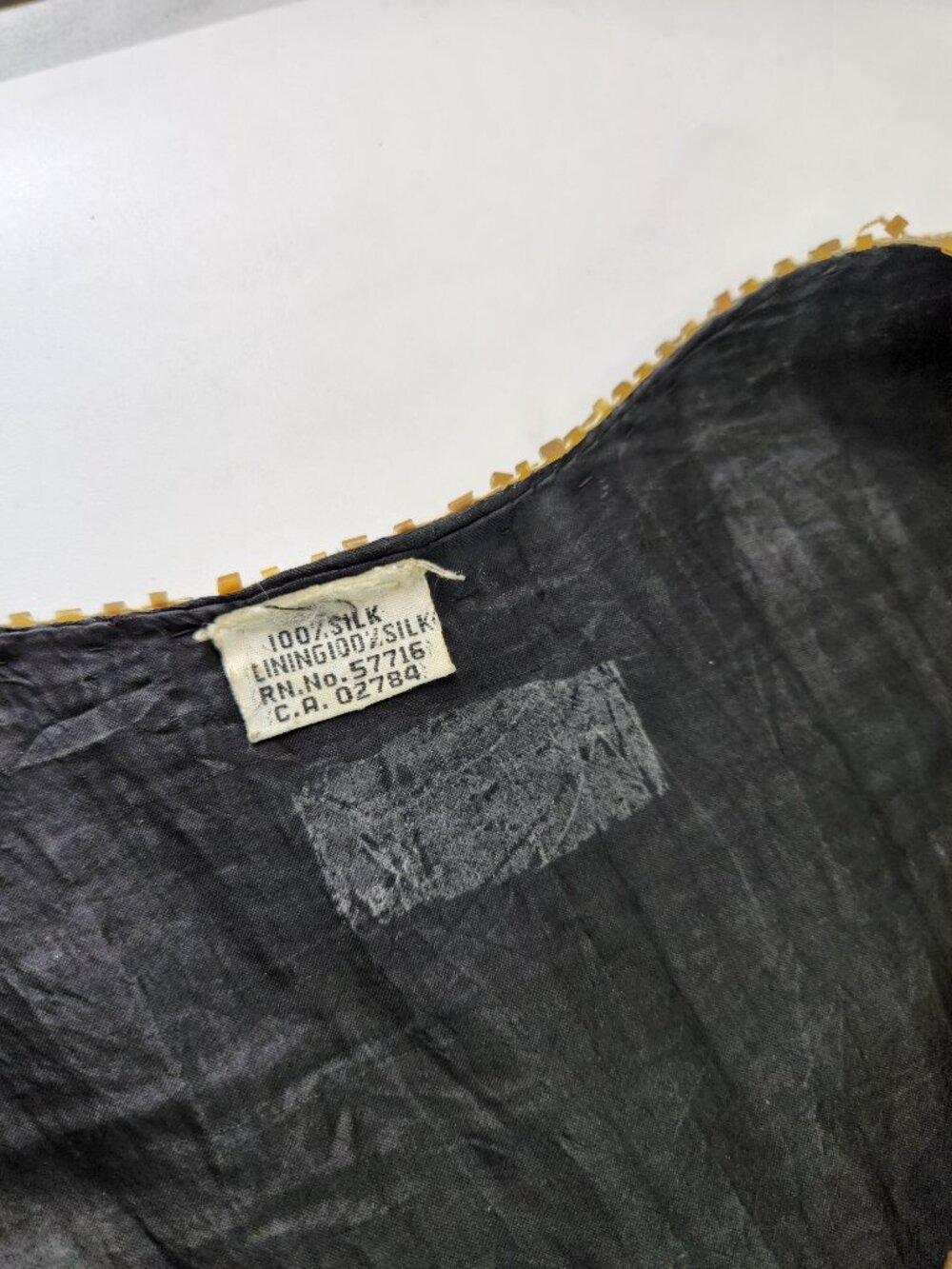 Vintage Black Silk / Gold Sequin Midi Dress 1980s Leaf Pattern - Picture 10 of 12